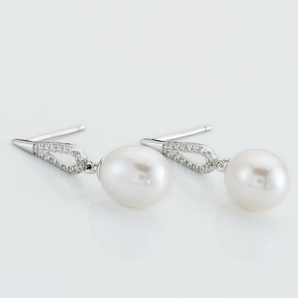 Boucles D'oreilles Pendantes Ludy Argent  Perle De Culture Et Oxyde - Boucles d'oreilles fantaisie Femme | Histoire d&rsquo;Or