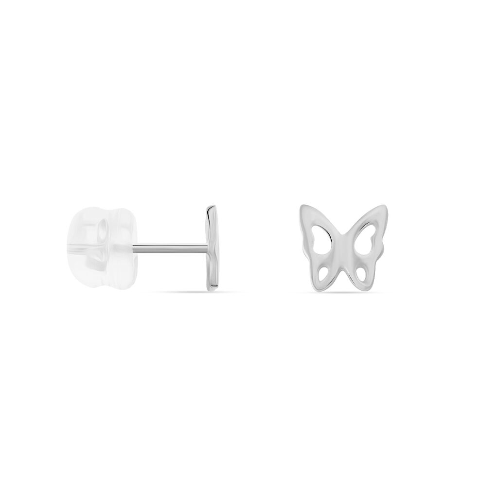 Boucles D'oreilles Puces Bartholomee Papillon Or Blanc - Clous d'oreilles Femme | Histoire d’Or