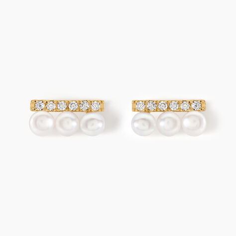 Boucles D'oreilles Puces Or Jaune Patxi Perles Oxydes - Clous d'oreilles Femme | Histoire d’Or