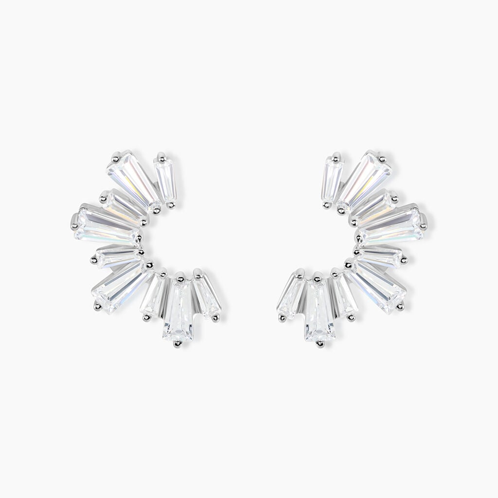 Boucles D'Oreilles Puces Baguette Argent Blanc Oxyde De Zirconium - Boucles d'oreilles fantaisie Femme | Histoire d&rsquo;Or
