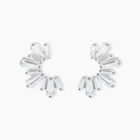 Boucles D'Oreilles Puces Baguette Argent Blanc Oxyde De Zirconium - Boucles d'oreilles fantaisie Femme | Histoire d&rsquo;Or