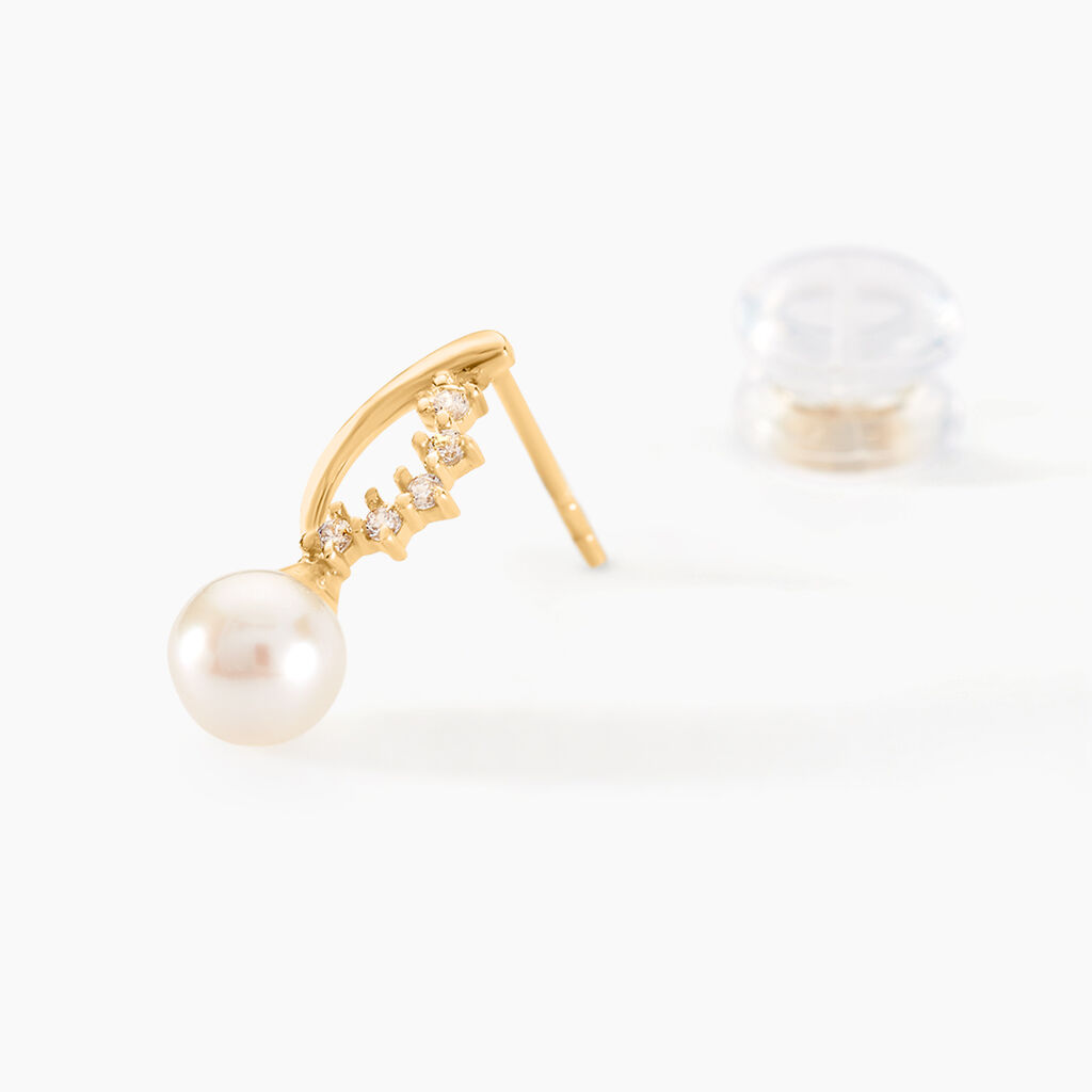Boucles D'oreilles Puces Dominga Or Jaune Perle De Culture Et Oxyde - Clous d'oreilles Femme | Histoire d’Or