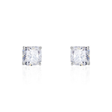 Boucles D'oreilles Puces Doreen Carre Or Blanc Oxyde De Zirconium - Clous d'oreilles Famille | Histoire d’Or