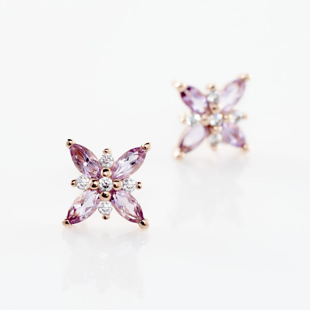 Boucles D'oreilles Puces Anabele Or Rose Amethyste Oxyde - Clous d'oreilles Femme | Histoire d&rsquo;Or