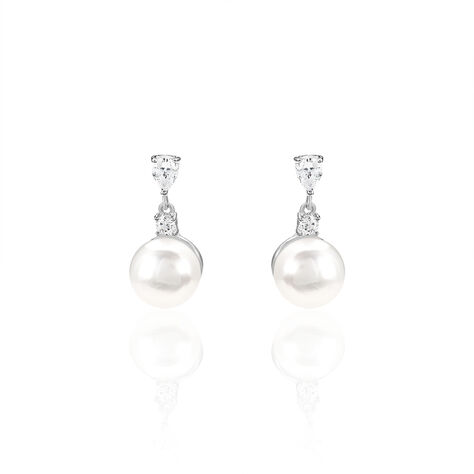Boucles D'oreilles Pendantes Melya Argent  Perle De Culture Et Oxyde - Boucles d'oreilles fantaisie Femme | Histoire d’Or