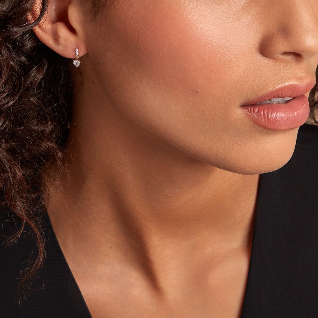 Boucles D'oreilles Pendantes Luminita Or Jaune Oxyde De Zirconium - Boucles d'Oreilles Coeur Femme | Histoire d’Or