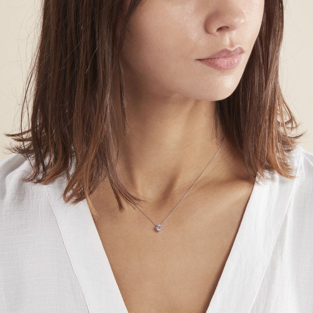 Collier Solitaire Argent Blanc Rio Santa Teresa Oxyde De Zirconium - Colliers fantaisie Femme | Histoire d’Or