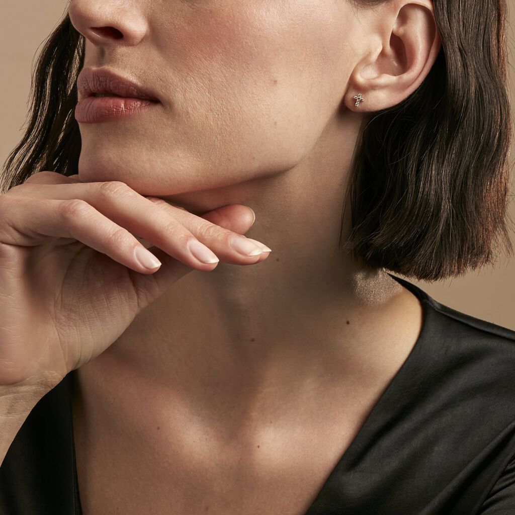 Boucles D'oreilles Puces Luna Or Jaune Oxyde De Zirconium - Clous d'oreilles Femme | Histoire d’Or