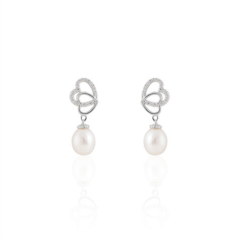 Boucles D'oreilles Pendantes Rosella Argent  Perle De Culture Et Oxyde - Boucles d'Oreilles Coeur Femme | Histoire d’Or