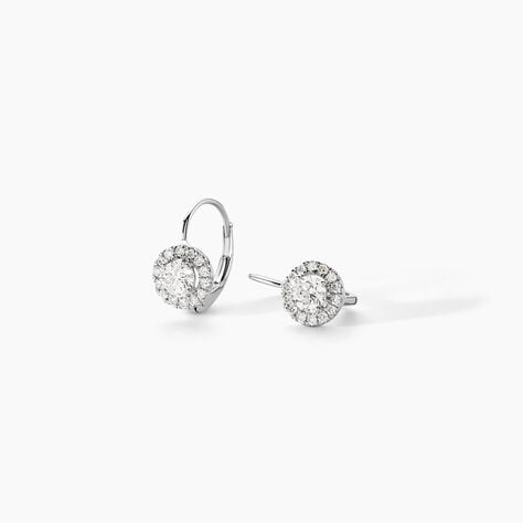 Boucles D'oreilles Pendantes Mentoura Or Blanc Diamant Synth&eacute;tique