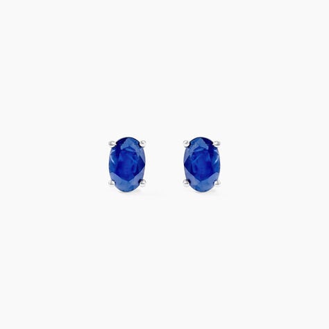 Boucles D'oreilles Puces Ovale Or Blanc Saphir - Clous d'oreilles Femme | Histoire d&rsquo;Or