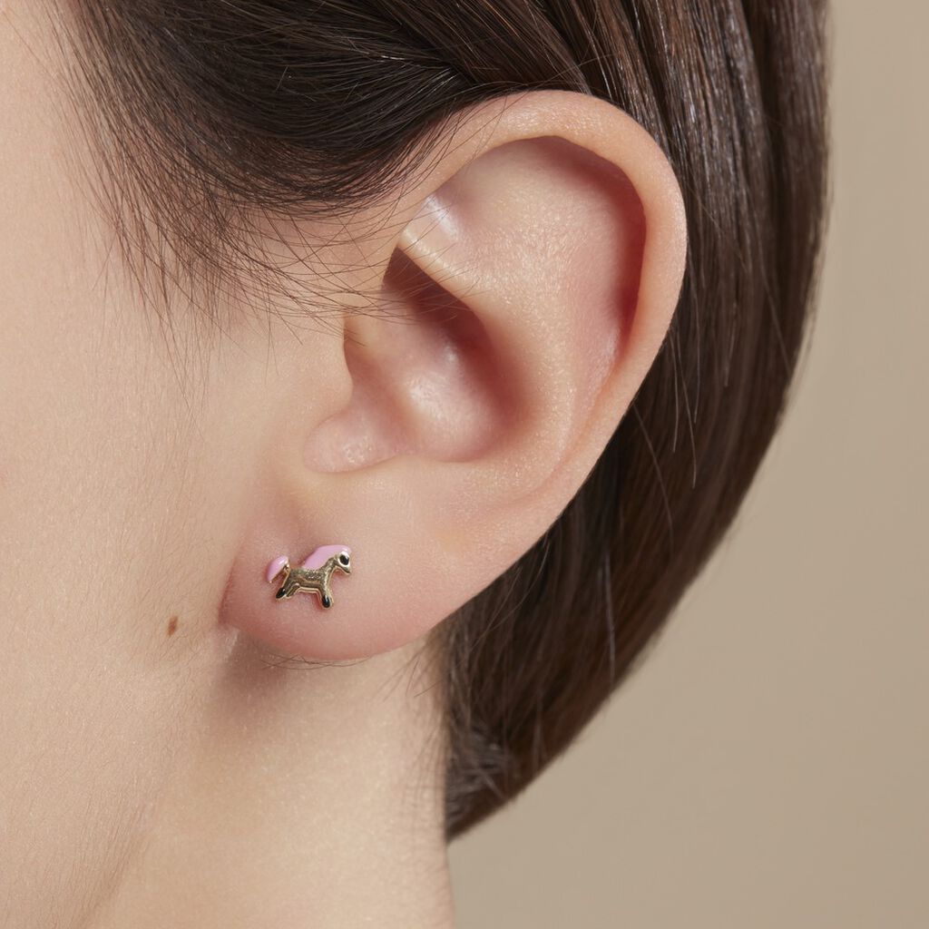 Boucles D'oreilles Puces Heldea Cheval Or Jaune - Clous d'oreilles Enfant | Histoire d’Or