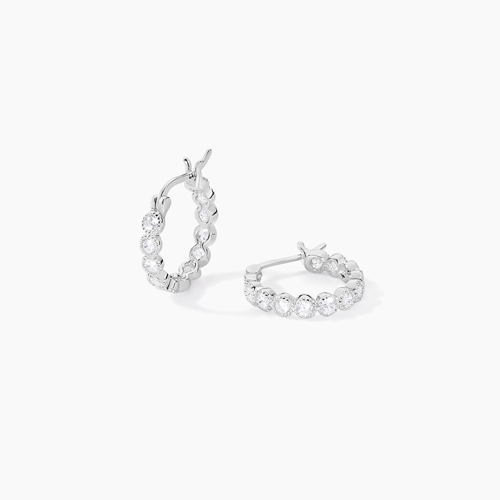 Cr&eacute;oles Argent Blanc Edoardo Oxydes De Zirconium - Boucles d'oreilles cr&eacute;oles Femme | Histoire d&rsquo;Or