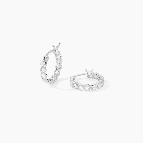 Cr&eacute;oles Argent Blanc Edoardo Oxydes De Zirconium - Boucles d'oreilles cr&eacute;oles Femme | Histoire d&rsquo;Or