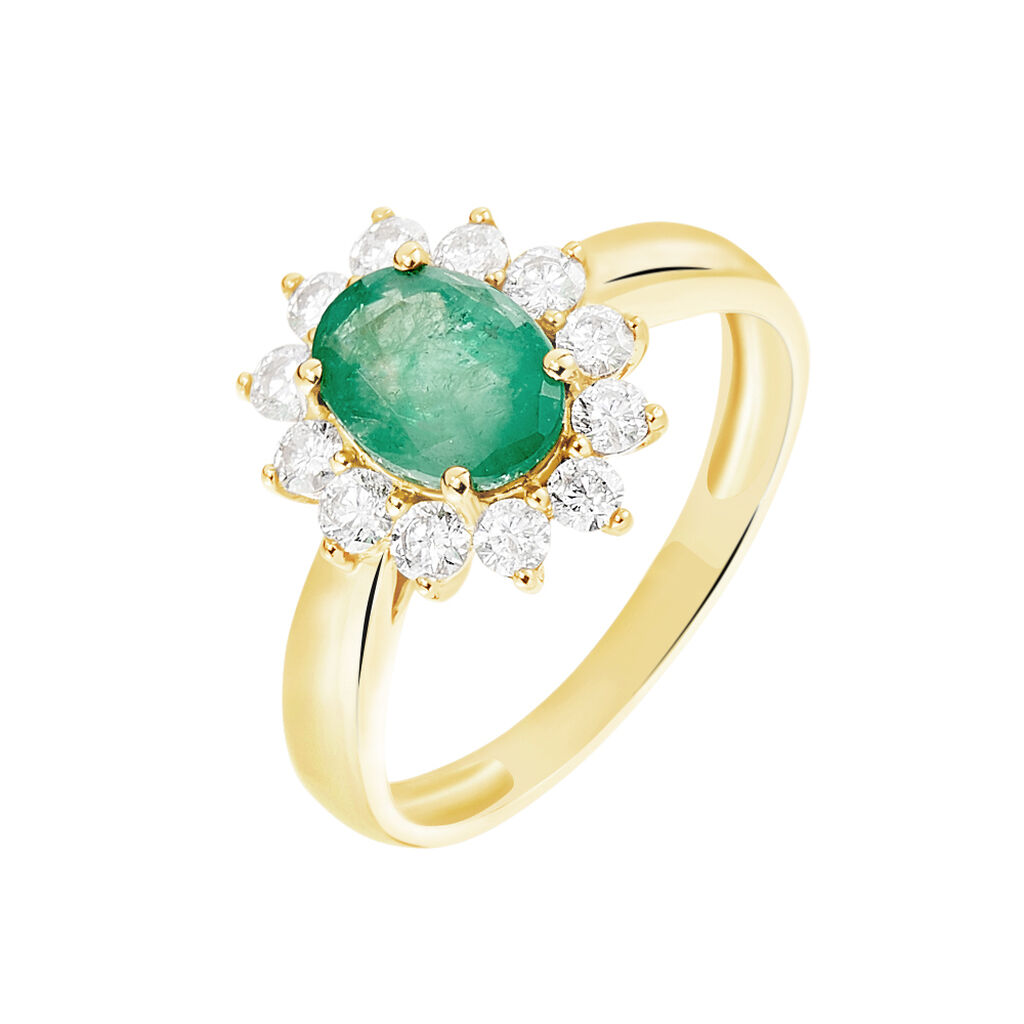 Bague Or Jaune Emeraude Diamants - Bagues solitaires Femme | Histoire d’Or