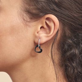 Boucles D'oreilles Pendantes Elodie Argent Blanc Oxyde Et Céramique - Boucles d'Oreilles Coeur Femme | Histoire d’Or