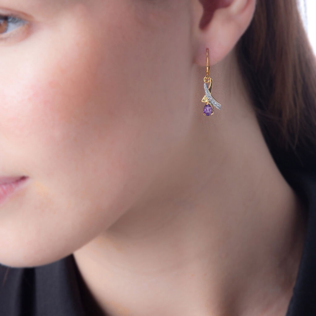 Boucles D'oreilles Pendantes Dyanah Plaque Or Jaune Oxyde De Zirconium - Boucles d'oreilles fantaisie Femme | Histoire d’Or
