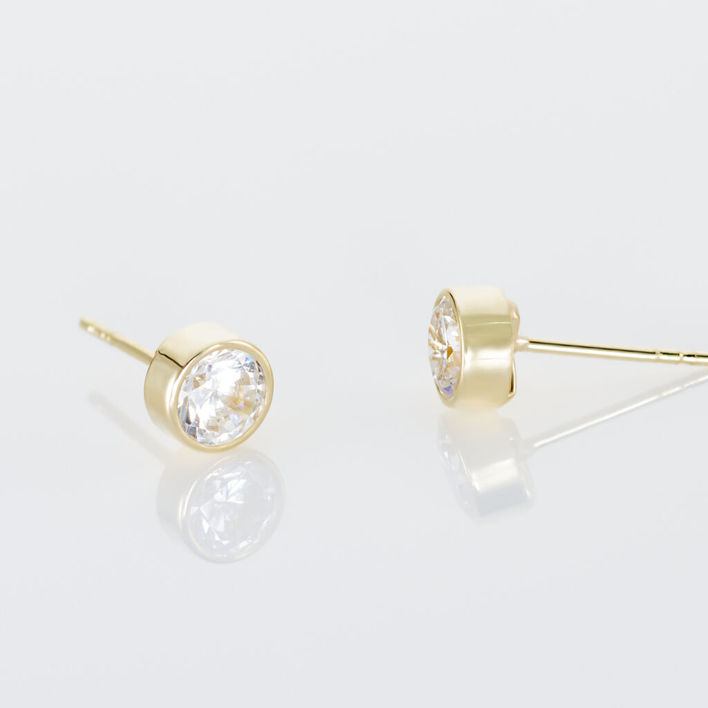 Boucles D'oreilles Puces Elda Serti Clos Or Jaune Oxyde De Zirconium - Clous d'oreilles Femme | Histoire d’Or