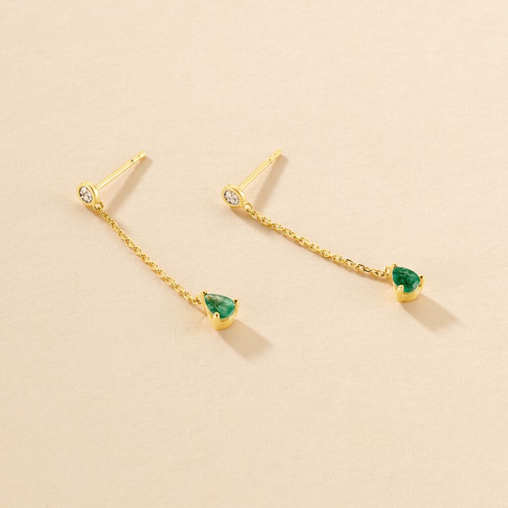 Boucles D'oreilles Pendantes Gracilia Or Jaune Emeraude Diamant - Boucles d'oreilles pendantes Femme | Histoire d’Or