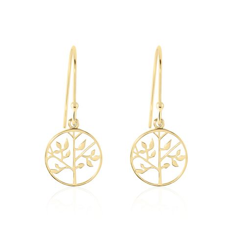 Boucles d'oreilles fantaisie arbre de vie en plaqué or jaune