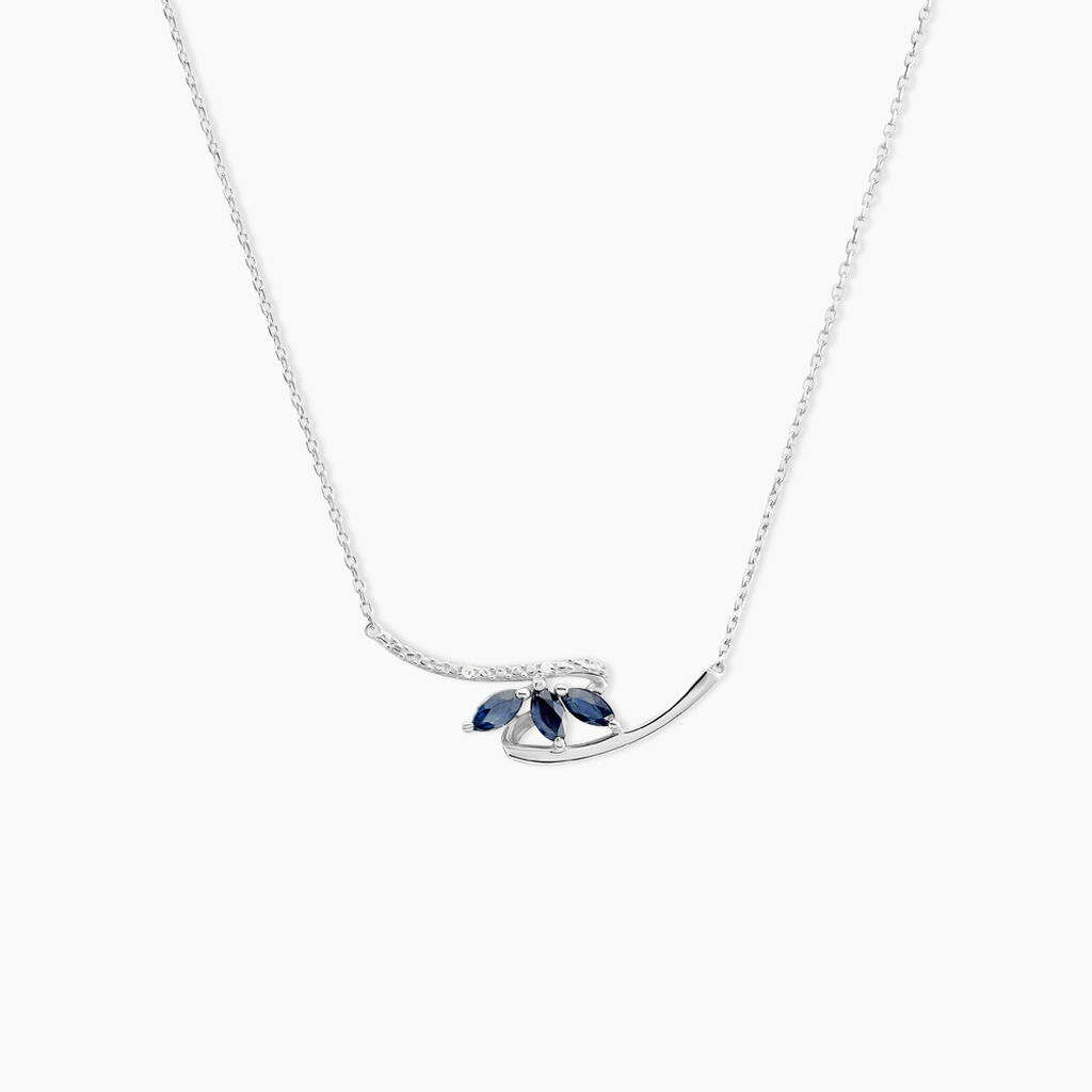 Collier Petale Or Blanc Saphir Et Diamant