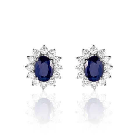 Boucles D'oreilles Or Blanc Saphir Diamants - Clous d'oreilles Femme | Histoire d&rsquo;Or