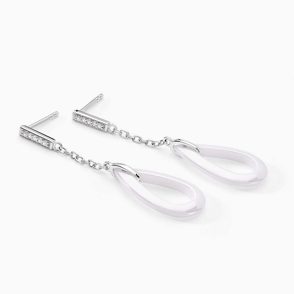 Boucles D'oreilles Pendantes Peer Argent Blanc Oxyde De Zirconium - Boucles d'oreilles fantaisie Femme | Histoire d&rsquo;Or