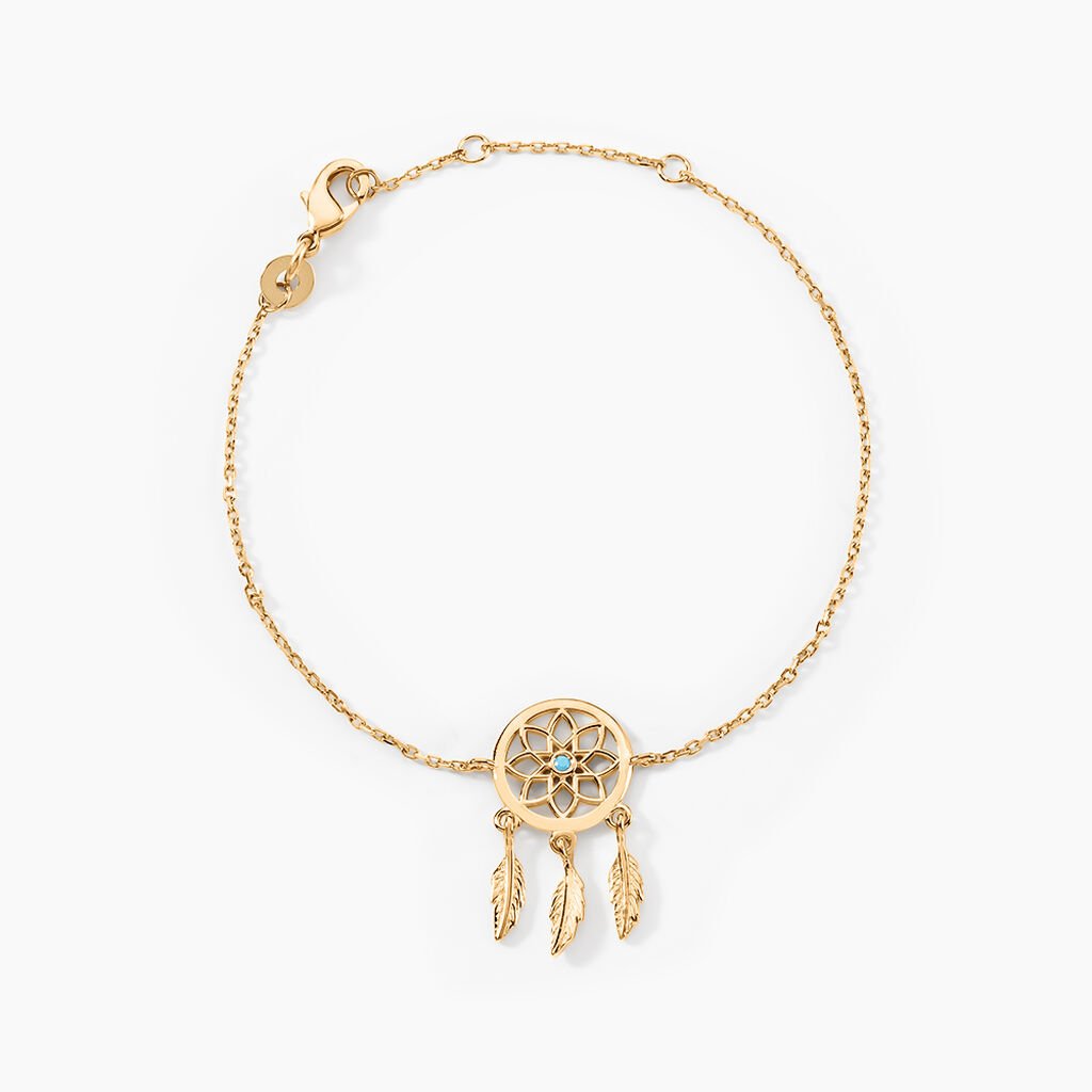 Bracelet Plaqu&eacute; Or Jaune Attrape R&ecirc;ves Turquoise Bleue - Bracelets Femme | Histoire d&rsquo;Or