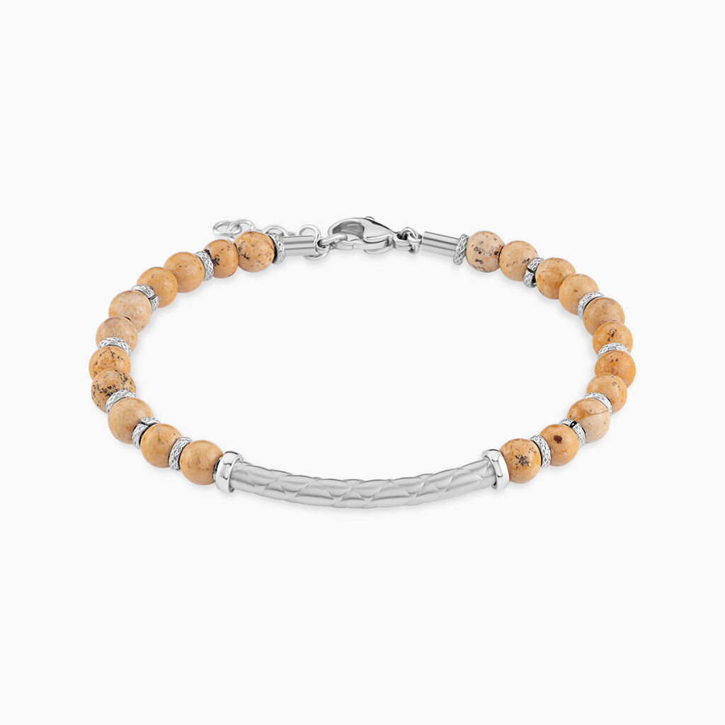 Bracelet Naturel Acier Blanc Jaspe Africain - F&ecirc;te des p&egrave;res Homme | Histoire d&rsquo;Or