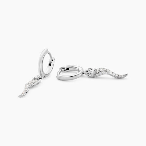 Cr&eacute;oles Horn Argent Blanc Oxyde De Zirconium - Boucles d'oreilles cr&eacute;oles Femme | Histoire d&rsquo;Or
