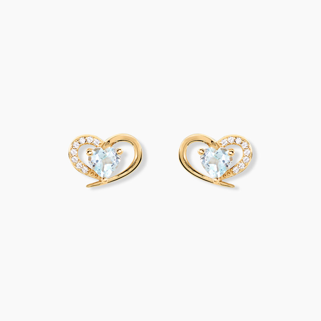 Boucles D'Oreilles Puces Creighton Argent Dor&eacute; A L'Or 750/1000 Topaze Oxyde De Zirconium - Clous d'oreilles Femme | Histoire d&rsquo;Or