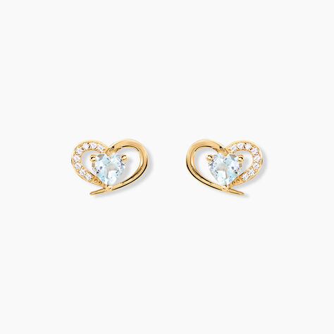 Boucles D'Oreilles Puces Creighton Argent Dor&eacute; A L'Or 750/1000 Topaze Oxyde De Zirconium - Clous d'oreilles Femme | Histoire d&rsquo;Or