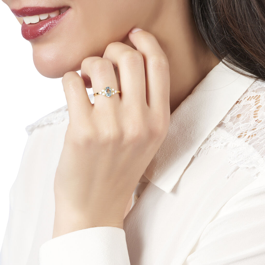 Bague Anaid Or Blanc Topaze Et Oxyde De Zirconium - Bagues de fian&ccedil;ailles ovale Femme | Histoire d&rsquo;Or