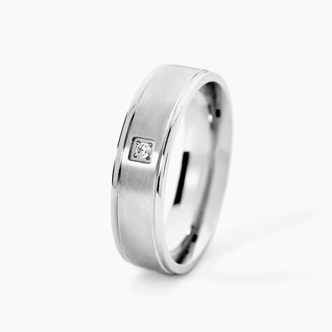 Bague Bicolore Acier Blanc Oxyde De Zirconium - Bagues avec pierre Homme | Histoire d&rsquo;Or