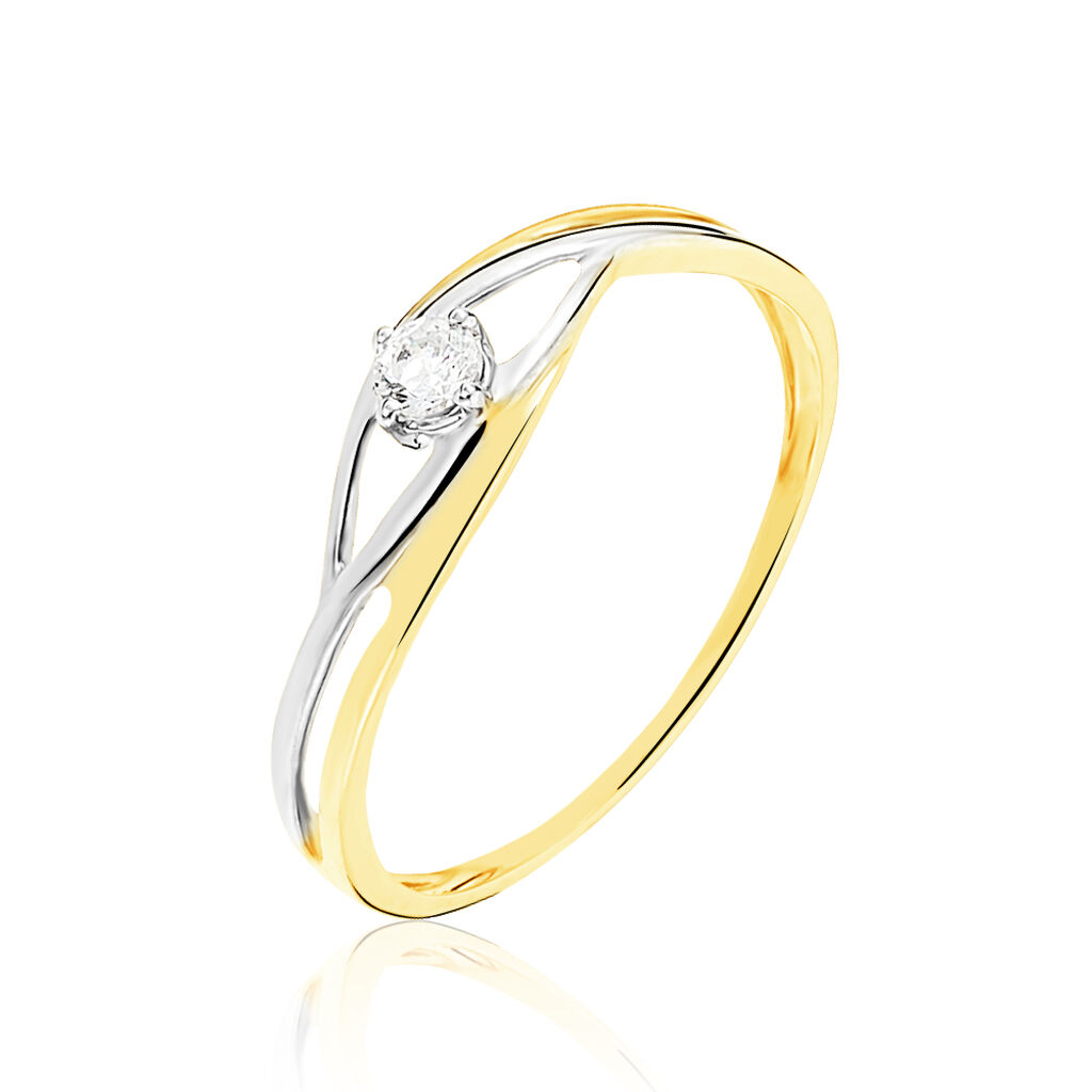 Bague Solitaire Peline Or Bicolore Oxyde De Zirconium - Bagues solitaires Femme | Histoire d’Or