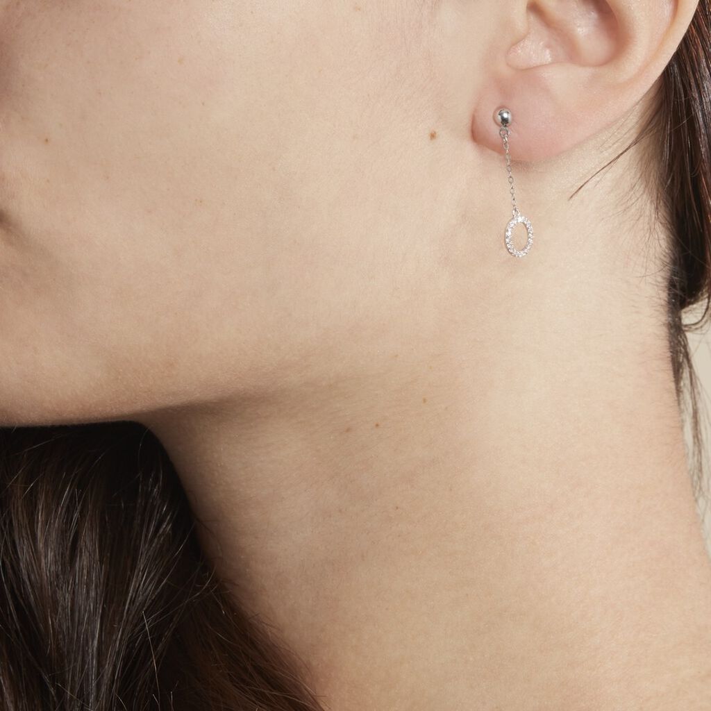 Boucles D'oreilles Pendantes Lim Or Blanc Oxyde De Zirconium - Boucles d'oreilles pendantes Femme | Histoire d&rsquo;Or