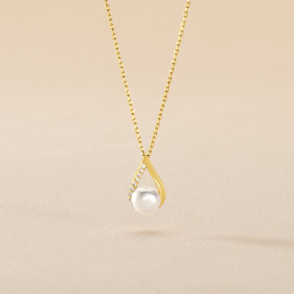 Collier Helin Or Jaune Perle De Culture Et Oxyde De Zirconium - Colliers Femme | Histoire d&rsquo;Or