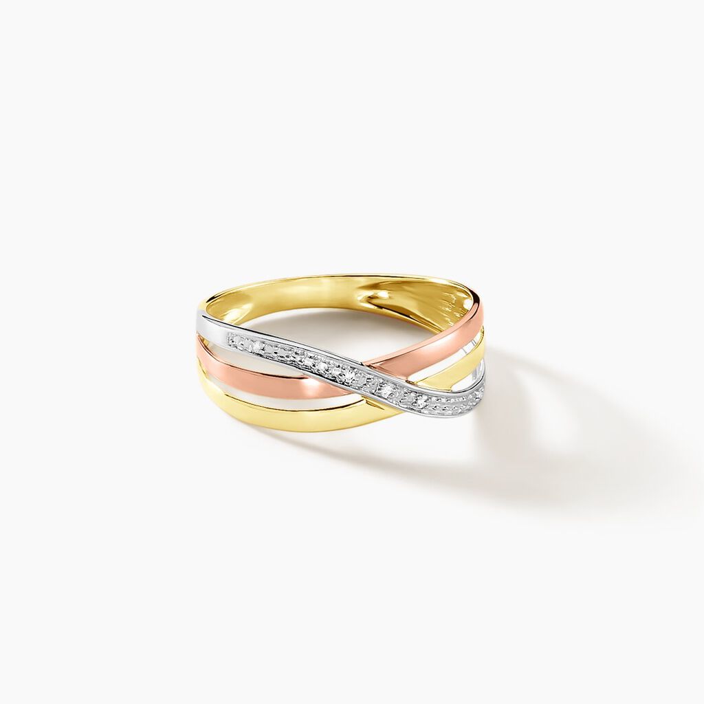 Bague Croisee Or Tricolore Diamant