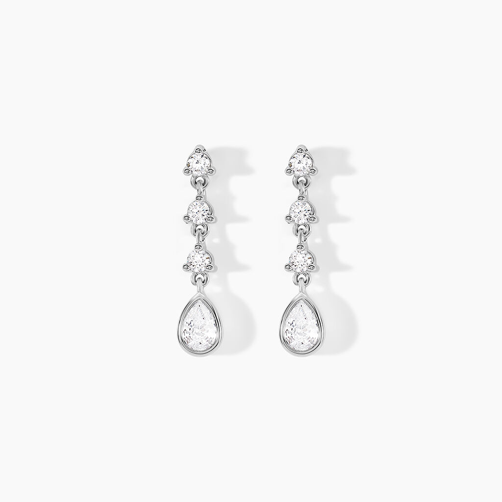 Boucles D'oreilles Pendantes Hida Argent Blanc Oxyde De Zirconium - Boucles d'oreilles fantaisie Femme | Histoire d&rsquo;Or