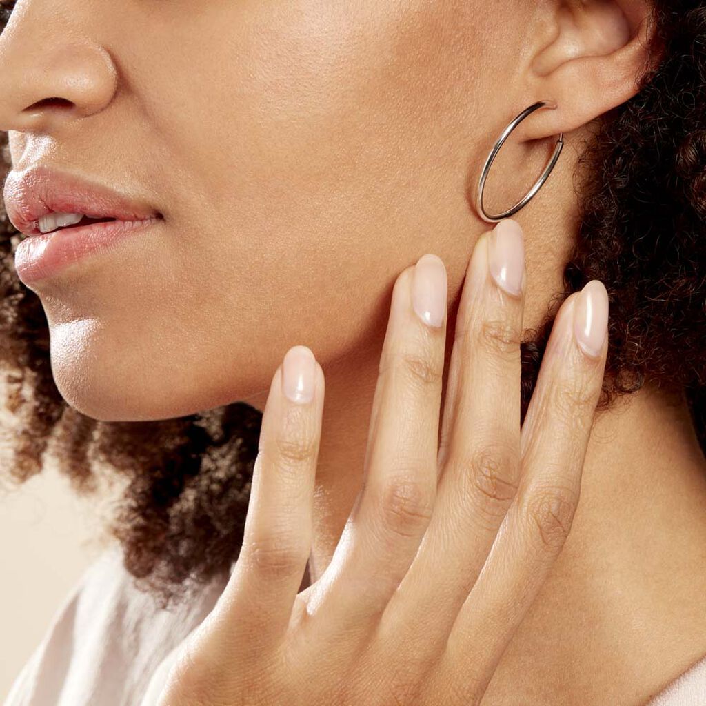 Créoles Argent Blanc Olympia - Boucles d'oreilles créoles Femme | Histoire d’Or