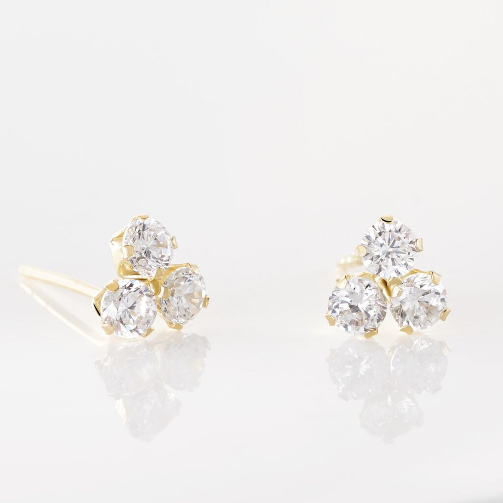 Boucles D'oreilles Puces Or Jaune Oxydes De Zirconium - Clous d'oreilles Femme | Histoire d’Or