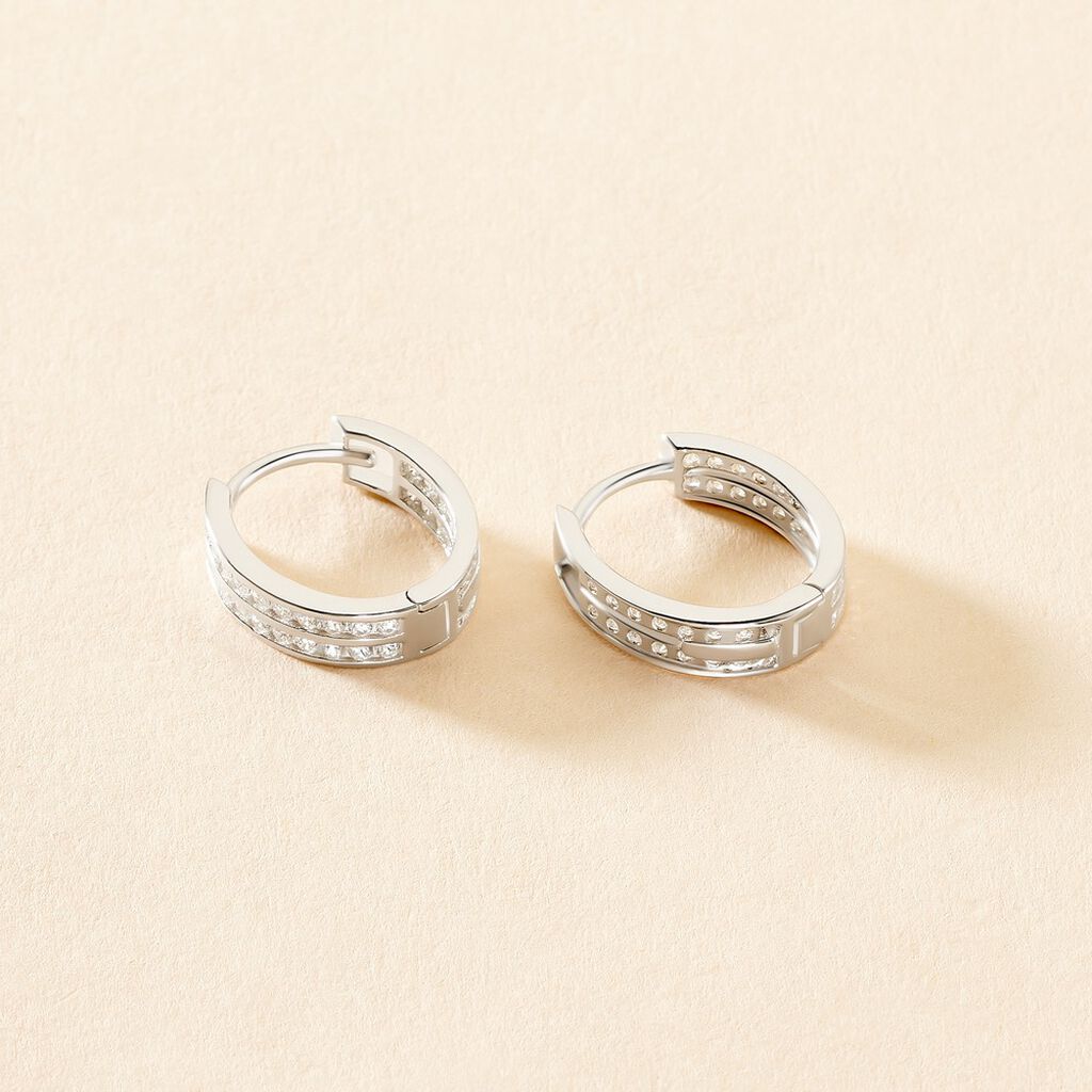 Cr&eacute;oles Argent Blanc Taki Oxydes De Zirconium - Boucles d'oreilles cr&eacute;oles Femme | Histoire d&rsquo;Or