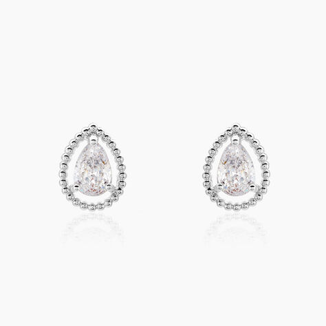 Boucles D'oreilles Puces Cyra Argent Blanc Oxyde De Zirconium - Boucles d'oreilles fantaisie Femme | Histoire d&rsquo;Or