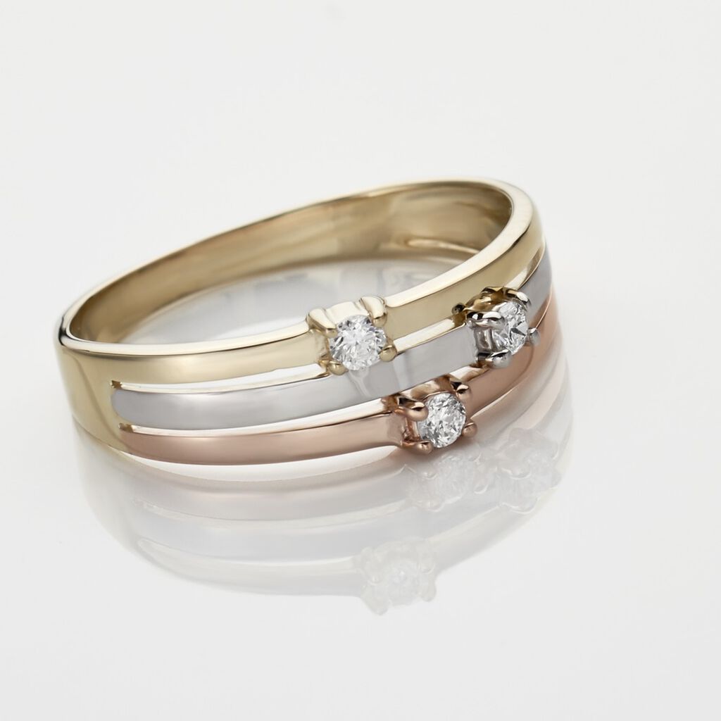 Bague Superposition Or Tricolore Diamant - Bagues avec pierre Femme | Histoire d’Or