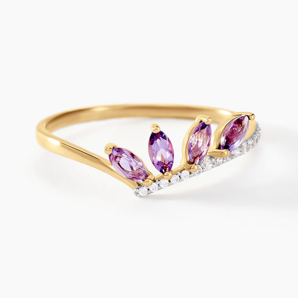 Bague Tiara Or Jaune Am&eacute;thyste Oxyde De Zirconium - Bagues avec pierre Femme | Histoire d&rsquo;Or