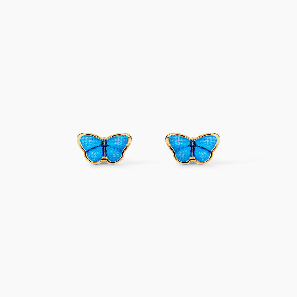Boucles D'Oreilles Puces Sulivia Papillon Argent Dor&eacute; A L'Or 750/1000 - Boucles d'oreilles fantaisie Enfant | Histoire d&rsquo;Or
