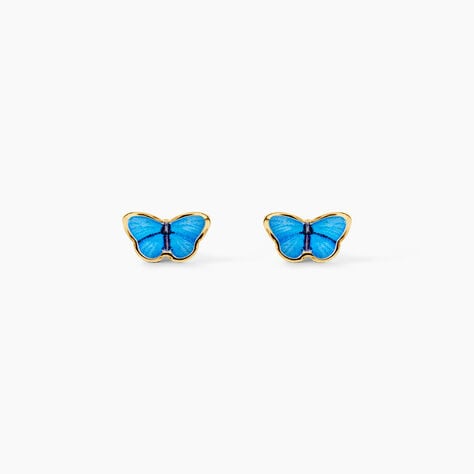 Boucles D'Oreilles Puces Sulivia Papillon Argent Dor&eacute; A L'Or 750/1000 - Boucles d'oreilles fantaisie Enfant | Histoire d&rsquo;Or