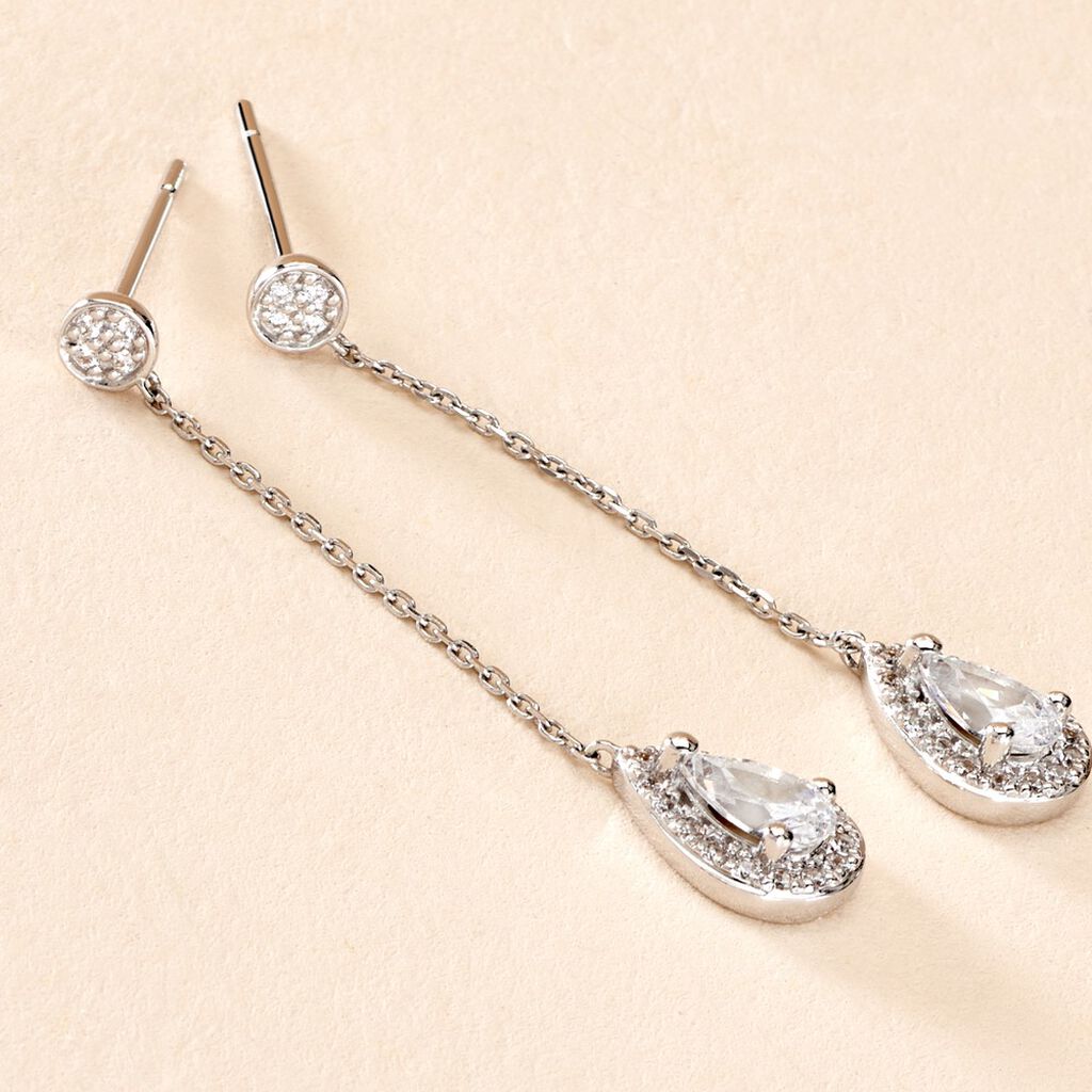 Boucles D'oreilles Pendantes Searlas Or Blanc Oxyde De Zirconium - Boucles d'oreilles pendantes Femme | Histoire d&rsquo;Or