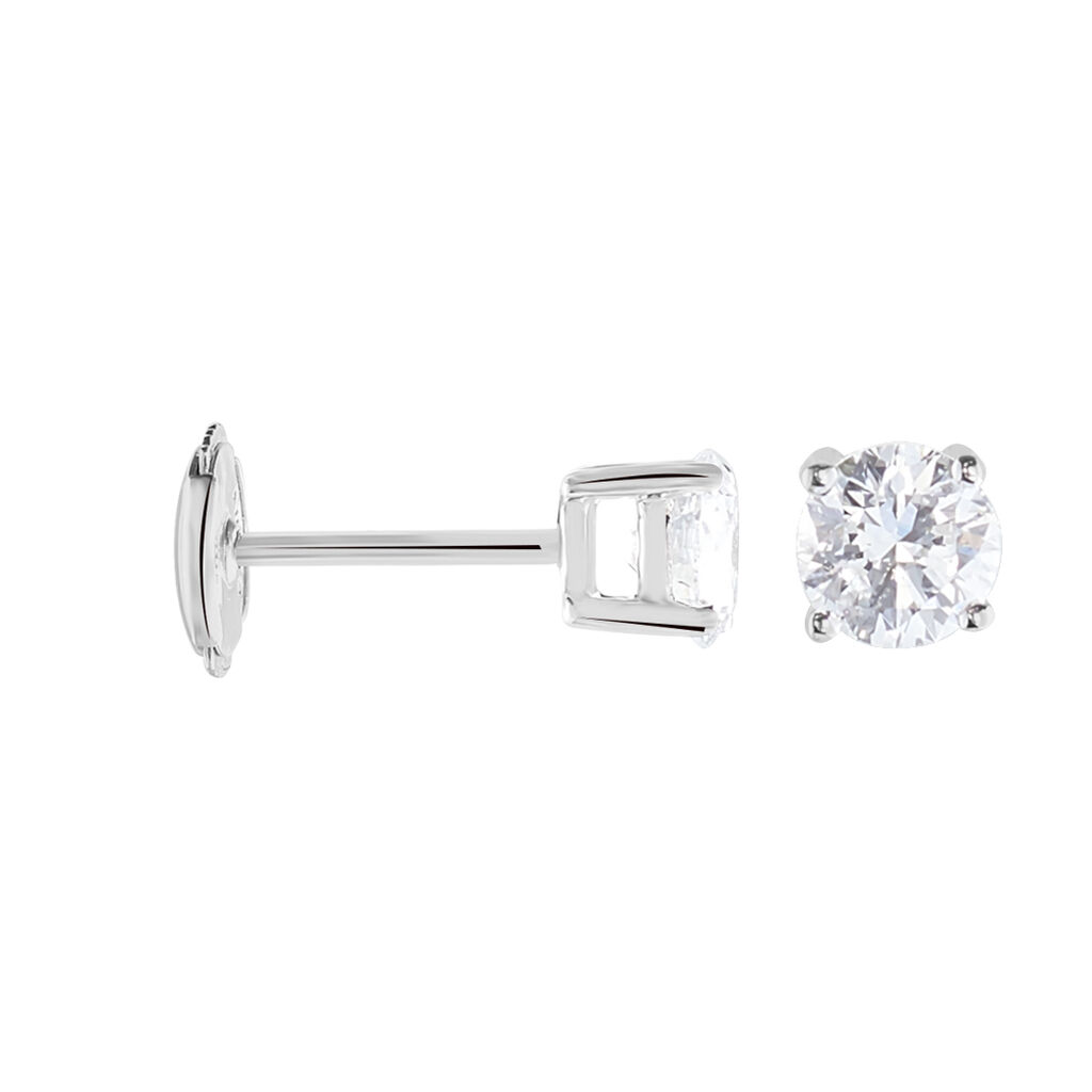 Boucles D'oreilles Puces 4 Griffes Or Blanc Diamant Synthetique - Clous d'oreilles Femme | Histoire d’Or