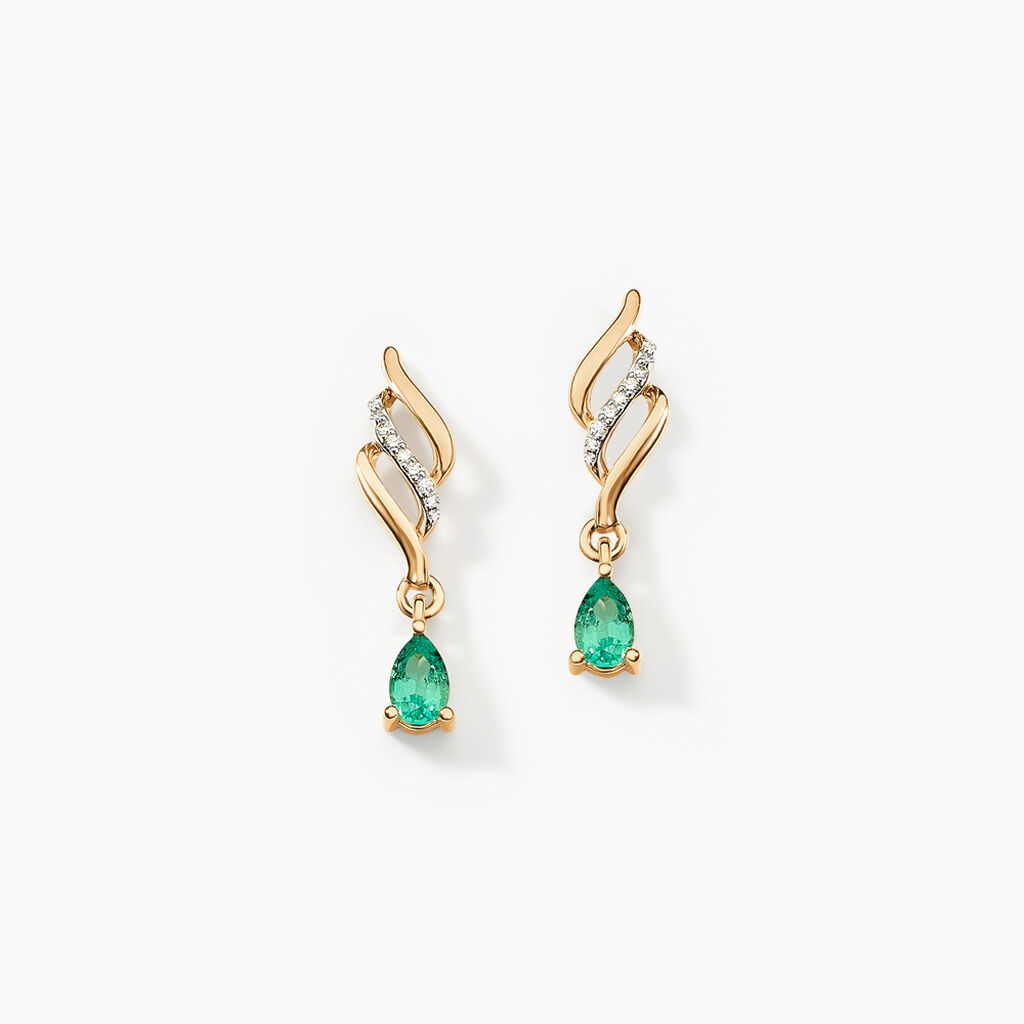 Boucles D'oreilles Pendantes Or Jaune  Patrocle Emeraude Et Diamants - Boucles d'oreilles pendantes Femme | Histoire d’Or